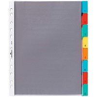 Durable 8 Part Numbered Colour Coded Punched Index Divider, 1-8 Multicolour Tabs, A4, Clear