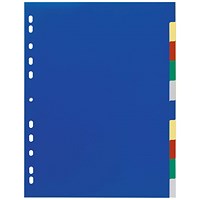 Durable Coloured Tab Index Punched File Dividers, 10 Part, Blank Multicolour Tabs, A4+, Multicolour