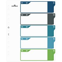 Durable Numbered Tab Punched Index Dividers + Cover, 1-5 Multicolour Tabs, A4+, White