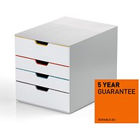 Durable Varicolor Mix 4 Drawer Set, White & Assorted Coloured Drawers