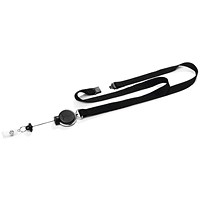 Durable Textile Lanyard With Extra Strong Retractable Clip Badge Reels for ID & Keys, Black