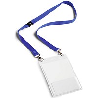 Durable Safety-Release Lanyard Name Badge ID Ticket Holder, A6, Blue, Pack of 10