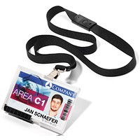 Durable Pushbox Duo 2 Card Security ID Holders with Lanyards, Clear, Pack of 10