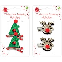 Christmas Hair Clips, 2 Designs, Pack of 12