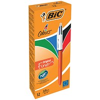 Bic 4 Colours Ballpoint Pen, Orange Barrel, Fine, Pack of 12