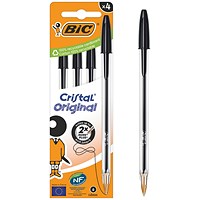 Bic Cristal Ballpoint Pen, Medium, Black, Pack of 4