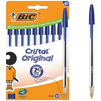 Bic Cristal Ballpoint Pen, Medium, Blue, Pack of 10