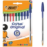 Bic Cristal Ballpoint Pen, Medium, Assorted, Pack of 10