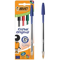 Bic Cristal Ballpoint Pen, Medium, Assorted, Pack of 4