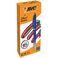 Bic 4 Colours Pro Ballpoint Pen, Blue Barrel, Medium, Pack of 12