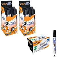 Bic Cristal Ball Pen, Clear Barrel, Black, Pack of 50 - Buy 2 Get Bic Velleda 1701 Whiteboard Marker, Bullet Tip, Black, Pack of 12 Free