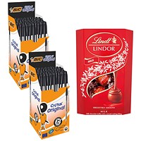 Bic Cristal Ball Pen, Clear Barrel, Black, Pack of 50 - Buy 2 Get Lindor Milk Chocolate Box, 200g Free