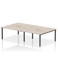 Impulse Evolve Plus 4 Person Bench Desk, Back to Back, 4 x 1400mm (800mm Deep), Black Frame, Grey Oak