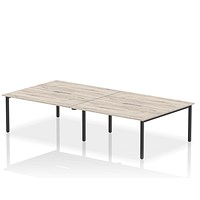 Impulse Evolve Plus 4 Person Bench Desk, Back to Back, 4 x 1600mm (800mm Deep), Black Frame, Grey Oak