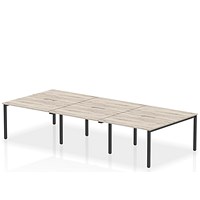 Impulse Evolve Plus 6 Person Bench Desk, Back to Back, 6 x 1200mm (800mm Deep), Black Frame, Grey Oak