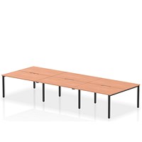 Impulse Evolve Plus 6 Person Bench Desk, Back to Back, 6 x 1400mm (800mm Deep), Black Frame, Beech