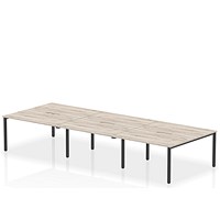 Impulse Evolve Plus 6 Person Bench Desk, Back to Back, 6 x 1400mm (800mm Deep), Black Frame, Grey Oak