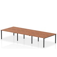 Impulse Evolve Plus 6 Person Bench Desk, Back to Back, 6 x 1400mm (800mm Deep), Black Frame, Walnut