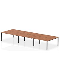 Impulse Evolve Plus 6 Person Bench Desk, Back to Back, 6 x 1600mm (800mm Deep), Black Frame, Walnut