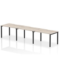 Impulse Evolve Plus 3 Person Bench Desk, Side by Side, 3 x 1200mm (800mm Deep), Black Frame, Grey Oak