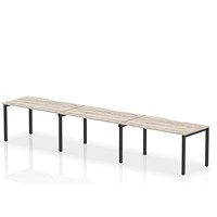 Impulse Evolve Plus 3 Person Bench Desk, Side by Side, 3 x 1400mm (800mm Deep), Black Frame, Grey Oak