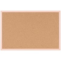 Bi-Office Pastel Cork Noticeboard, 600x400mm, Salmon Wooden Frame