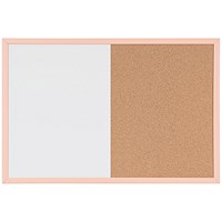 Bi-Office Pastel Cork and Magnetic Drywipe Combination Board, 600x400mm, Salmon Frame