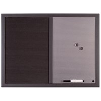 Bi-Office Black Shadow Fabric and Silver Finish Drywipe Combination Board, 600x450mm, Black Frame