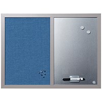 Bi-Office Essentials Blue Felt and Silver Finish Drywipe Combination Board, 600x450mm, Pearl Frame