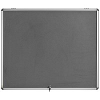 Bi-Office Enclore Top Hinged Lockable Door Fire Retardant Grey Felt Noticeboard Display Case, 8xA4, Aluminium Frame