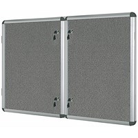 Bi-Office Enclore Top Hinged Lockable Door Fire Retardant Grey Felt Noticeboard Display Case, 32xA4, Aluminium Frame