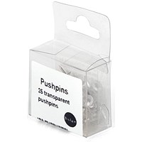 Bi-Office Push Pins, Clear/Transparent, Pack of 25