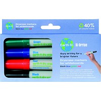 Bi-Office Earth Drywipe Markers, Assorted Colours, Pack of 4