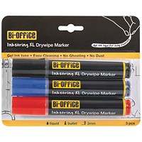 Bi-Office Inkstring XL Drywipe Markers, Assorted Colours, Pack of 3