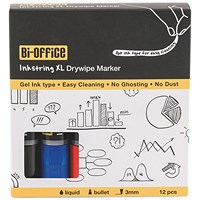 Bi-Office Drywipe Markers, Assorted Colours, Pack of 12