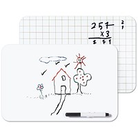 Bi-Office Frameless Non-Magnetic Double Sided Plain/Grid Whiteboard with Marker Clip, A4