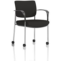 Brunswick Deluxe Visitors Chair, Chrome Frame, With Arms and Castors, Black
