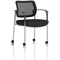 Brunswick Deluxe Visitors Chair, Chrome Frame, Black Back, With Arms and Castors, Black