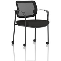 Brunswick Deluxe Visitors Chair, Black Frame, Mesh Back, With Arms and Castors, Black