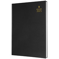 Collins A4 Desk Diary, Day Per Page, Black, 2025