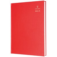 Collins A4 Academic Diary, Day Per Page, Red, 2024-2025
