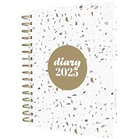 Collins A5 Scandi Terrazzo Design Diary, Day To Page, White, 2025