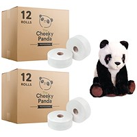 Cheeky Panda Mini Jumbo Roll, 2-Ply, 150m, Pack of 12 - Buy 2 Get Free Panda Toy