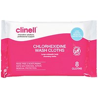 Clinell Chlorhexidine Wash Cloths, Pack of 8