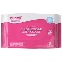 Clinell Fragrance Free Chlorhexidine Wash Gloves, Pack of 6