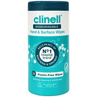 Clinell Biodegradable Hand And Surface Wipes, Tub of 35