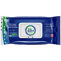 Bioguard Alcohol-Free Soft Hand and Surface Wipes, Pack of 200 Wipes