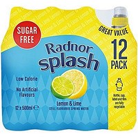 Radnor Splash Sugar Free Lemon & Lime Flavoured Water, Sports Cap Plastic Bottles, 500ml, Pack of 12