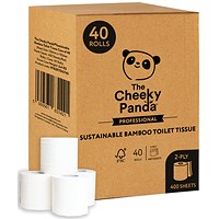 Cheeky Panda Toilet Tissue, 2-Ply, 400 Sheets Per Roll, Pack of 40