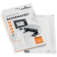 Durable Badgemaker Insert Sheets, 61/122x210mm, 150gsm, White, Pack of 20